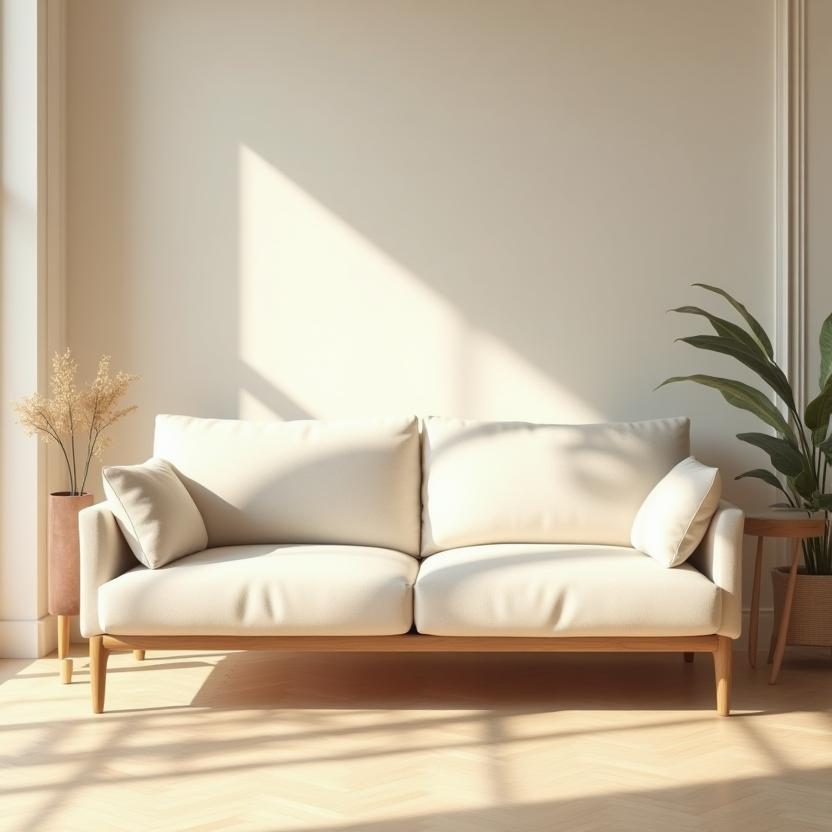 Elegant handmade sofa as the centerpiece of a cozy, light-filled living room